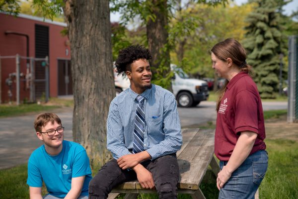 Workforce Development at Villa of Hope; 2students speak with a job coach