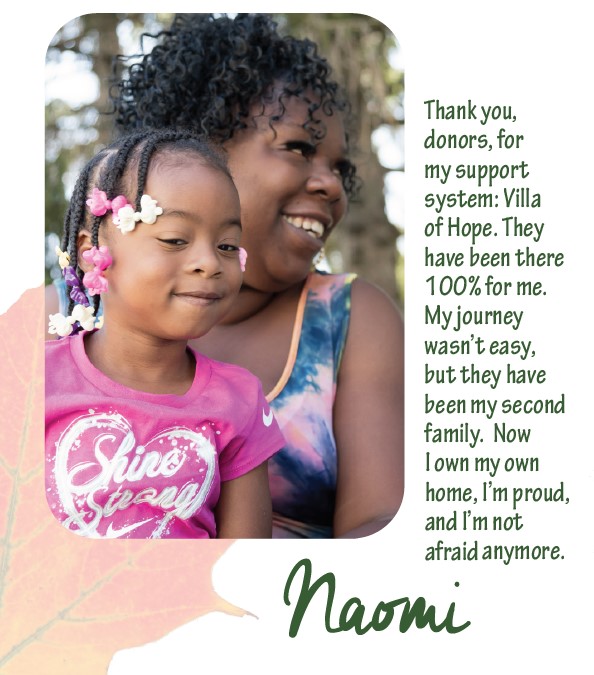 Naomi is grateful to the Villa.